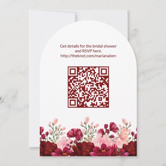 QR Code Bourgogne Roze Bloemen Vrijgezellenfeest Kaart (Achterkant)
