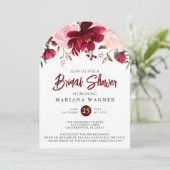 QR Code Bourgogne Roze Bloemen Vrijgezellenfeest Kaart (Staand voorkant)