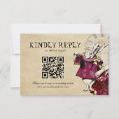 QR Code Bourgondië Alice in Wonderland Trouwen RSVP Kaartje (Voorkant)