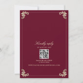 QR Code Bourgondië Gouden Barok Bruiloft Kaart (Achterkant)