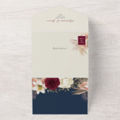 QR Code Bourgondië Navy Bloemen Bruiloft All In One Uitnodiging (Buitenkant)