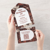 QR Code Bourgondië Wildflower Bruiloft All In One Uitnodiging (Afscheurbaar)