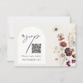 QR Code Bourgondische Anemoon Boog Bloemen Huwelij RSVP Kaartje (Voorkant)