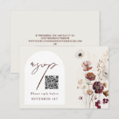 QR Code Bourgondische Anemoon Boog Bloemen Huwelij RSVP Kaartje (Voorkant / Achterkant)