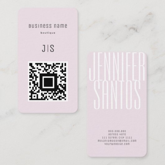 QR Code Boutique Elegant Minimalistisch Monogram Visitekaartje (Voorkant / Achterkant)