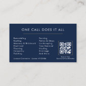QR-code Bouwbedrijf Navy Blue Visitekaartje (Achterkant)