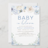 QR Code Boy Blue Baby in Bloom Baby shower Kaart (Voorkant)