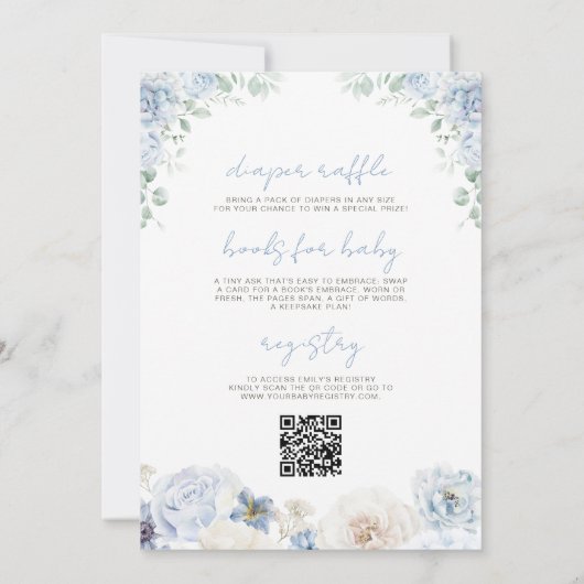 QR Code Boy Blue Baby in Bloom Baby shower Kaart (Achterkant)