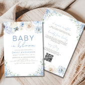 QR Code Boy Blue Baby in Bloom Baby shower Kaart