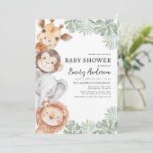 QR Code Boys Safari Animals Baby shower Kaart (Staand voorkant)