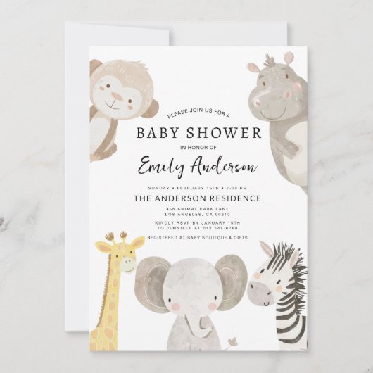 QR Code Boys Safari Animals Baby shower Kaart (Voorkant)