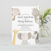 QR Code Boys Safari Animals Baby shower Kaart (Staand voorkant)