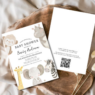 QR Code Boys Safari Animals Baby shower Kaart