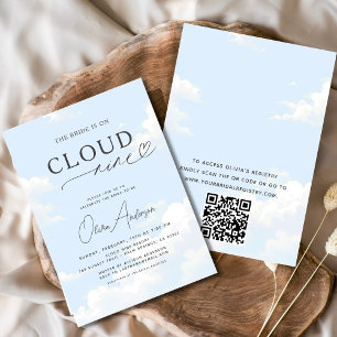 QR Code Bride staat op Cloud Nine Vrijgezellenfees Kaart