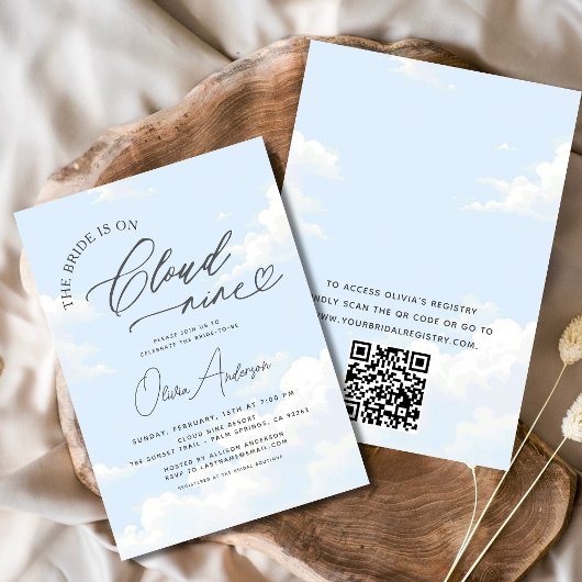 QR Code Bride staat op Cloud Nine Vrijgezellenfees Kaart