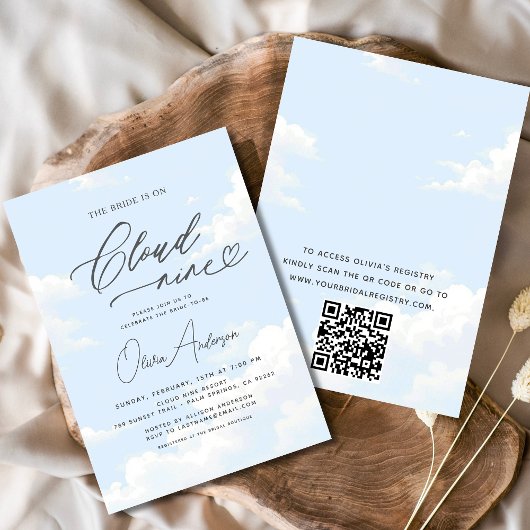 QR Code Bride staat op Cloud Nine Vrijgezellenfees Kaart