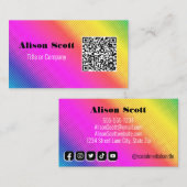 QR-code Bright Neon Moderne sociale media Visitekaartje (Voorkant / Achterkant)