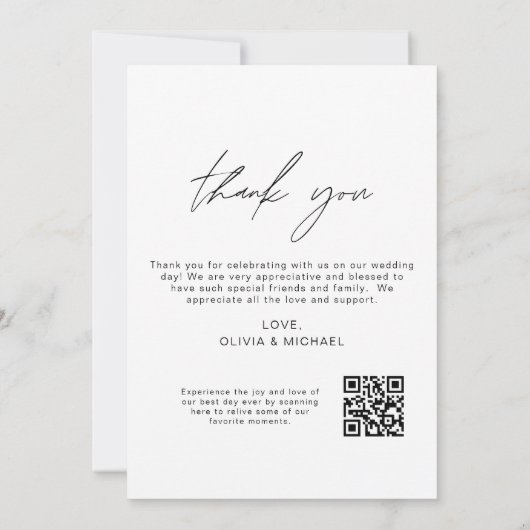 QR code bruiloft dank u foto minimalist Bedankkaart (Achterkant)