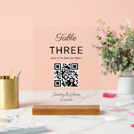 QR Code Bruiloft Menu Tafelnummer Kaart Acryl Bord