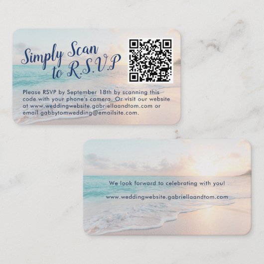 QR-code bruiloft RSVP-batchbestemming Informatiekaartje (Voorkant / Achterkant)