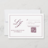 QR-code Bruiloft RSVP Burgundy Script Monogram Kaartje (Achterkant)