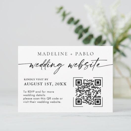 QR Code Bruiloft Website Kaart Mimalistisch Script (Staand voorkant)