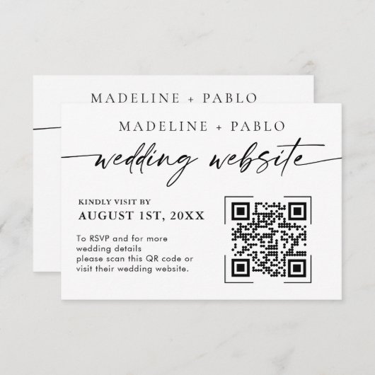 QR Code Bruiloft Website Kaart Mimalistisch Script (Voorkant / Achterkant)