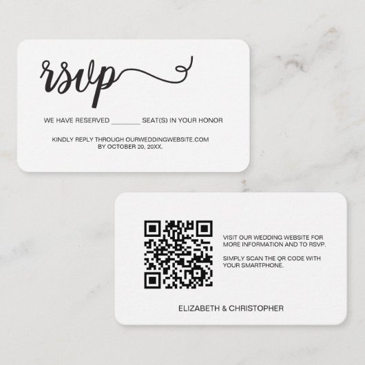 QR code bruiloft website Zitplaatsen gereserveerd Informatiekaartje (Voorkant / Achterkant)