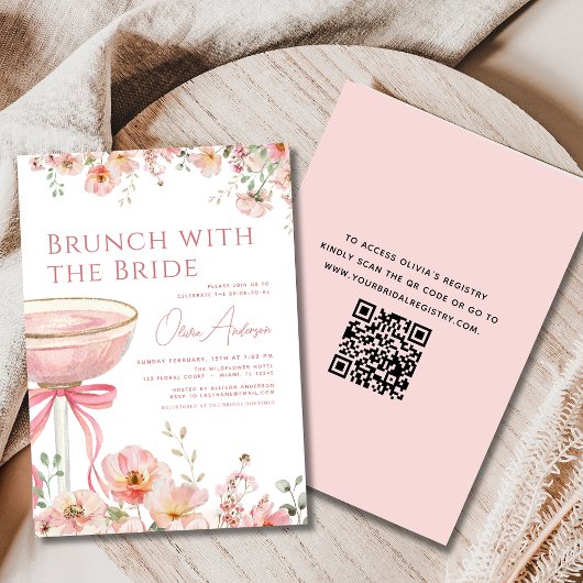 QR Code Brunch met het Bride Pink Vrijgezellenfees Kaart