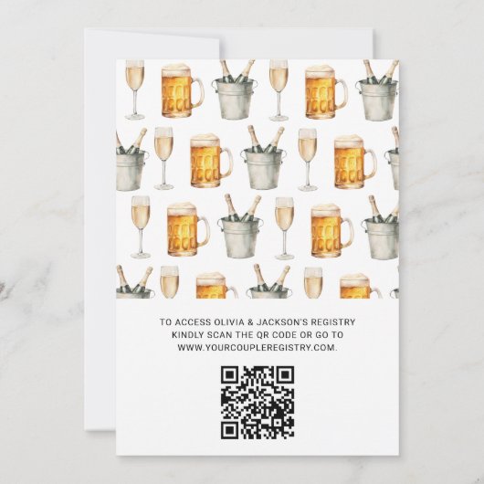QR-code Bubbles & Brews Koppel Bruiloftsshowers Kaart (Achterkant)
