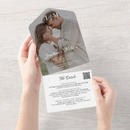 QR Code Budget Monogram Fotobedekking Band All In One Uitnodiging