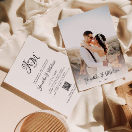 QR Code Budget Monogram Script Foto Bruiloft Kaart