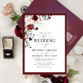 QR Code Burgundy Blush Floral Waterverf Script Kaart