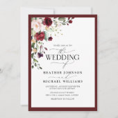 QR Code Burgundy Blush Floral Waterverf Script Kaart (Voorkant)