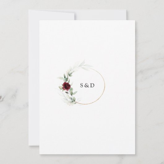 QR-code Burgundy Floral Greenery Gold Wedding Kaart (Achterkant)