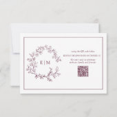 QR Code Burgundy Leafy Crest Monogram Weddenschap RSVP Kaartje (Achterkant)