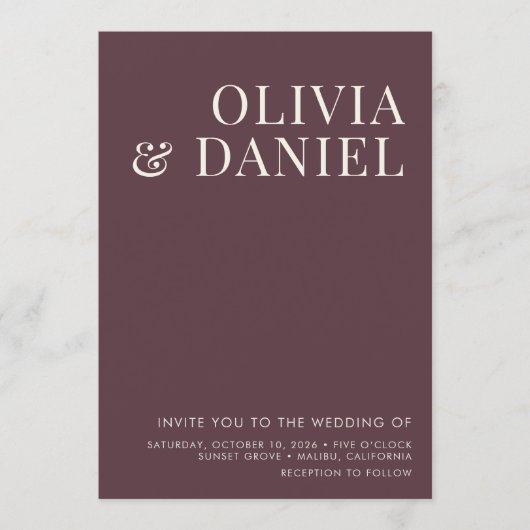 QR Code Burgundy Minimalist Photo Wedding Kaart (Voorkant)