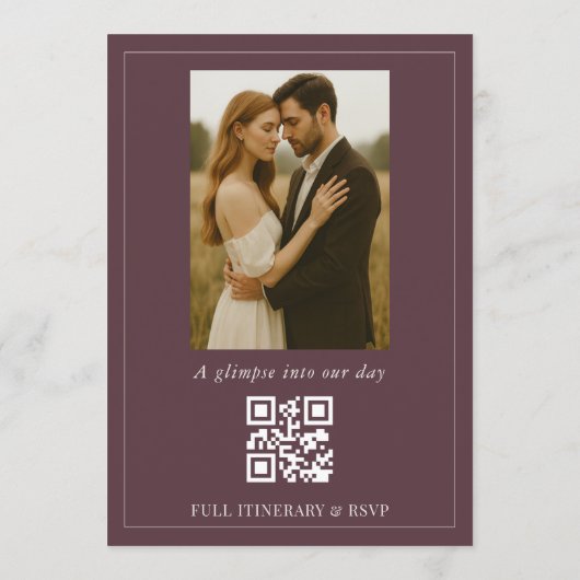 QR Code Burgundy Minimalist Photo Wedding Kaart (Achterkant)