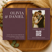 QR Code Burgundy Minimalist Photo Wedding Kaart