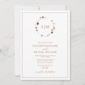 QR Code Burnt Rust Floral Wreator Monogram Weddens Kaart (Voorkant)