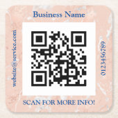 QR Code Bus. Name, Website Promo, Rose Gold Marble Kartonnen Onderzetters (Voorkant)