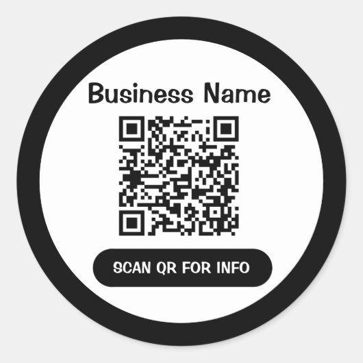 QR-code Business Black en White Elegant Ronde Sticker (Voorkant)