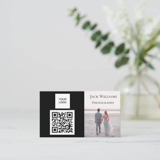 QR-code Business Black Professional-fotograaf Visitekaartje (Staand voorkant)