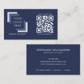 QR Code Business Custom Logo Marine Modern Visitekaartje (Voorkant / Achterkant)