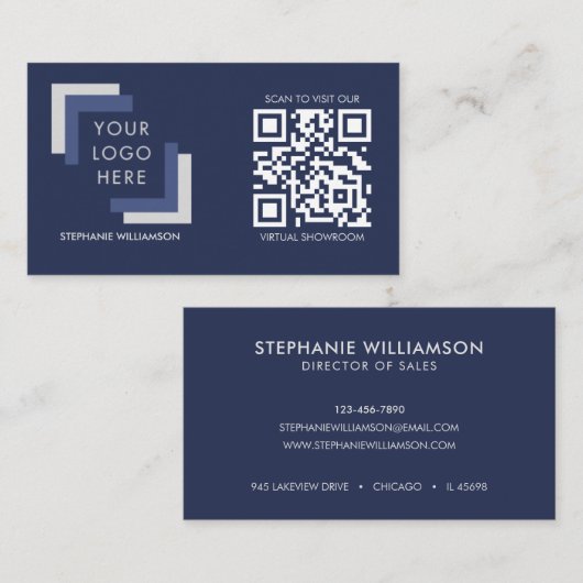 QR Code Business Custom Logo Marine Modern Visitekaartje (Voorkant / Achterkant)