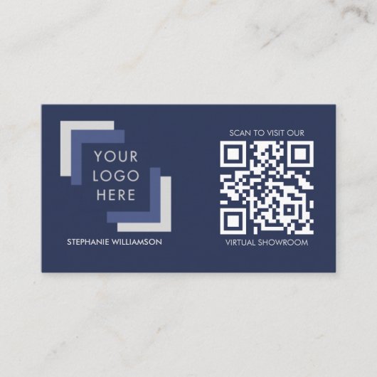 QR Code Business Custom Logo Marine Modern Visitekaartje (Voorkant)