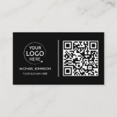 QR Code Business Custom Logo Zwart Modern Visitekaartje (Voorkant)