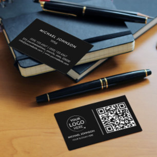 QR Code Business Custom Logo Zwart Modern Visitekaartje