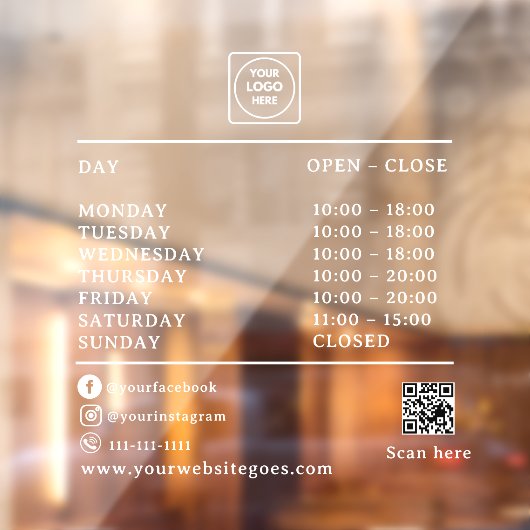 QR Code Business Hours Logo AI door sign Raamsticker (Vel 2)