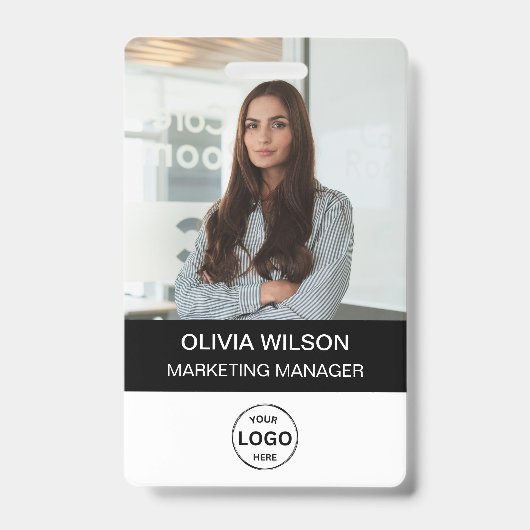 QR Code Business ID Kaart Modern Photo Employee Badge (Voorkant)